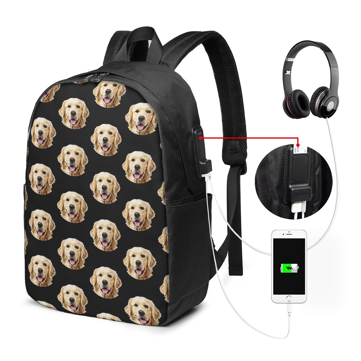 Laptop Bag - 재미있는 골든 리트리버 얼굴 초상화 배낭