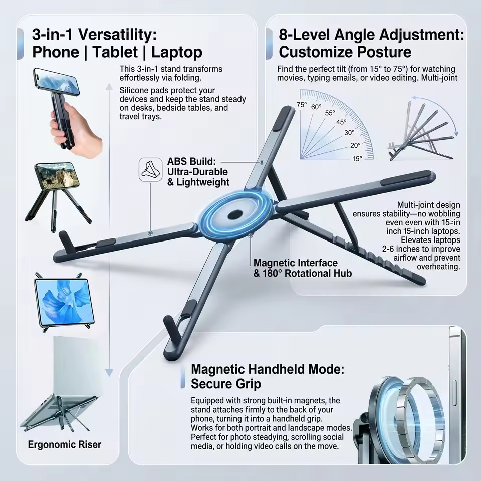 휴대용 자석식 휴대폰 거치대 & 셀카봉 3-in-1 접 - Laptop Stand 리뷰 및 가격